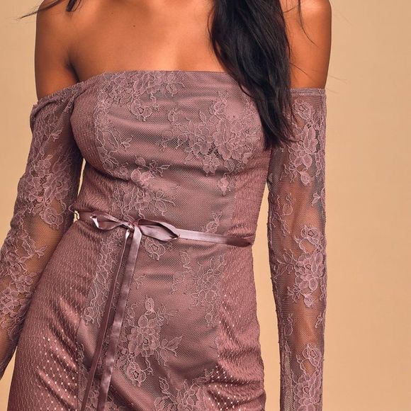 Ties to My Heart Dusty Purple Lace Off-The-Shoulder Mini Dress - Picture 11 of 11